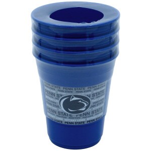 dark blue 4 pack plastic cups with repeating Penn State Nittany Lions